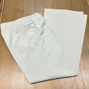 Wide leg, tan dress pants.